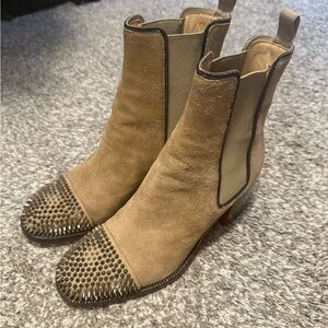 Christian Louboutin Tan Studded Ankle Boots